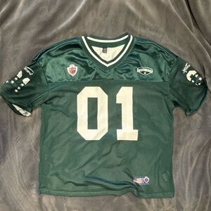 SHEIN Forest Green and White Knit Football Jersey Top